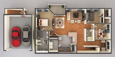 Floor plan for 3 beds, 2 baths, 1676 sqft